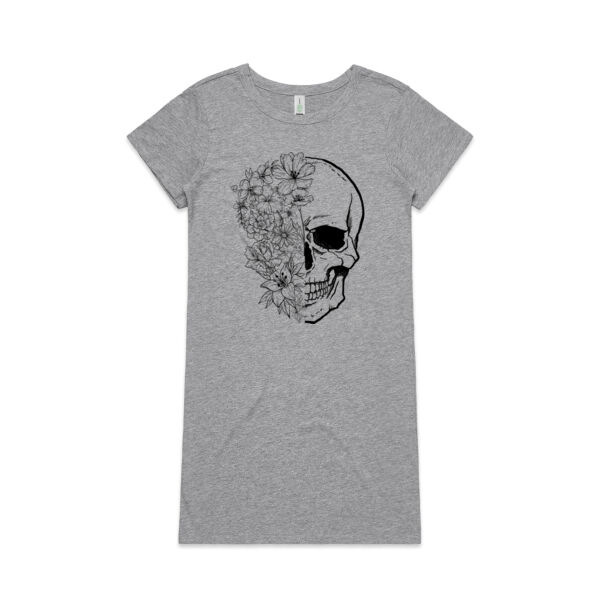 Flower Skull T-Shirt Dress- Dark Thumbnail