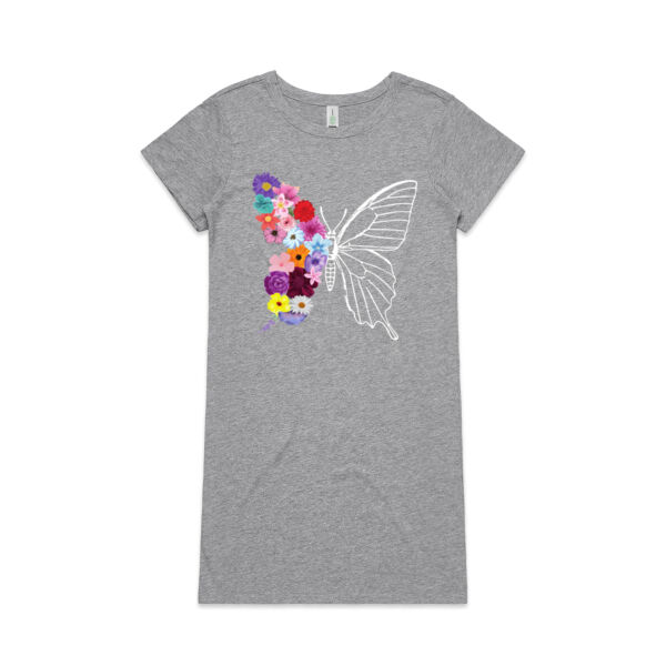 Butterfly flower T-Shirt Dress-White Thumbnail