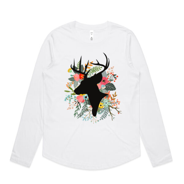 Deer Flower Long Sleeve- Scoop hem Thumbnail